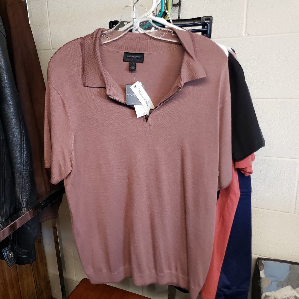 MAGASCHONI MAN ~ Collared Short Sleeve Quarter Zip Shirt~ Men’s S ~ Mocha ~